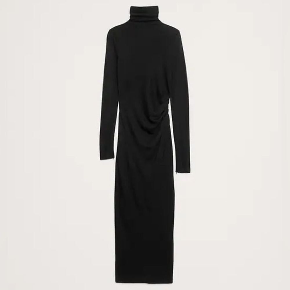 NWT! Banana Republic Black Wool-Blend Jersey Ruched Maxi Dress 📞 817985 - Picture 4 of 5